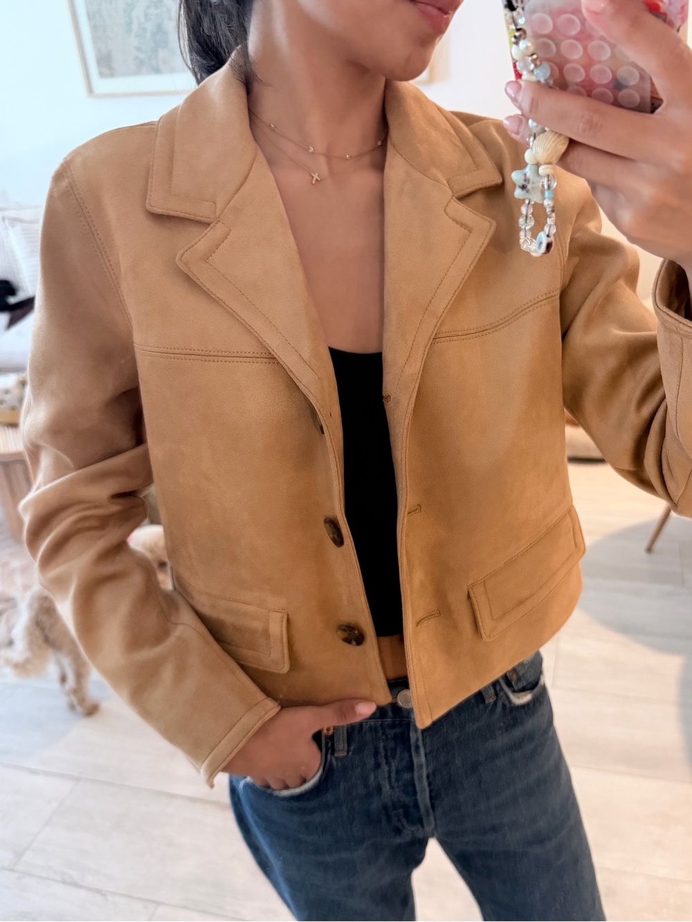 Banana Republic Tan Suede Cropped Blazer
